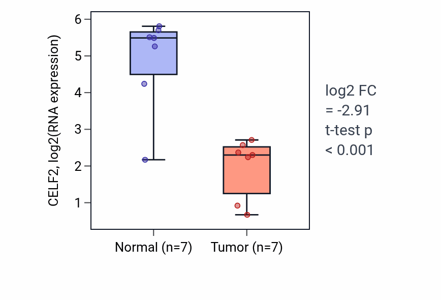 Tumor-vs-normal expression box plot for CELF2 in BLCA.