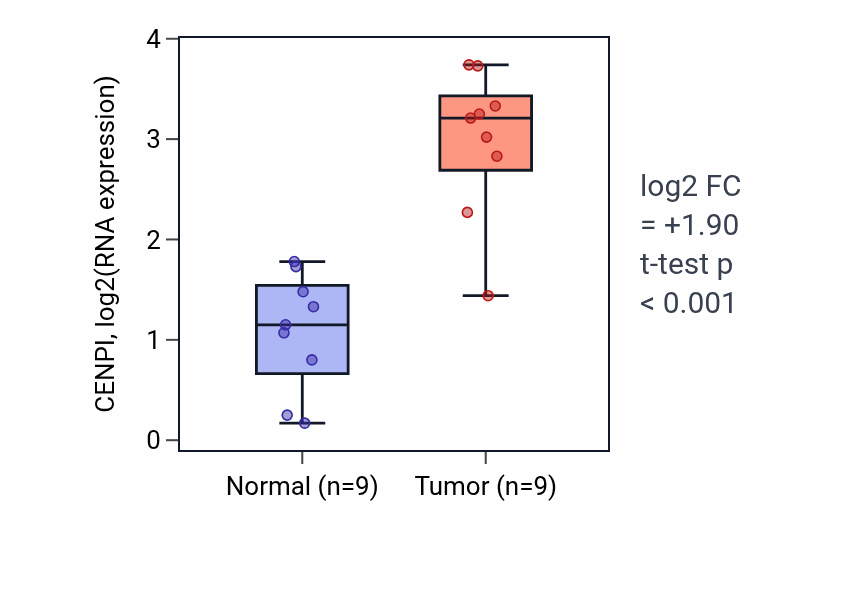 Tumor-vs-normal expression box plot for CENPI in HNSC.