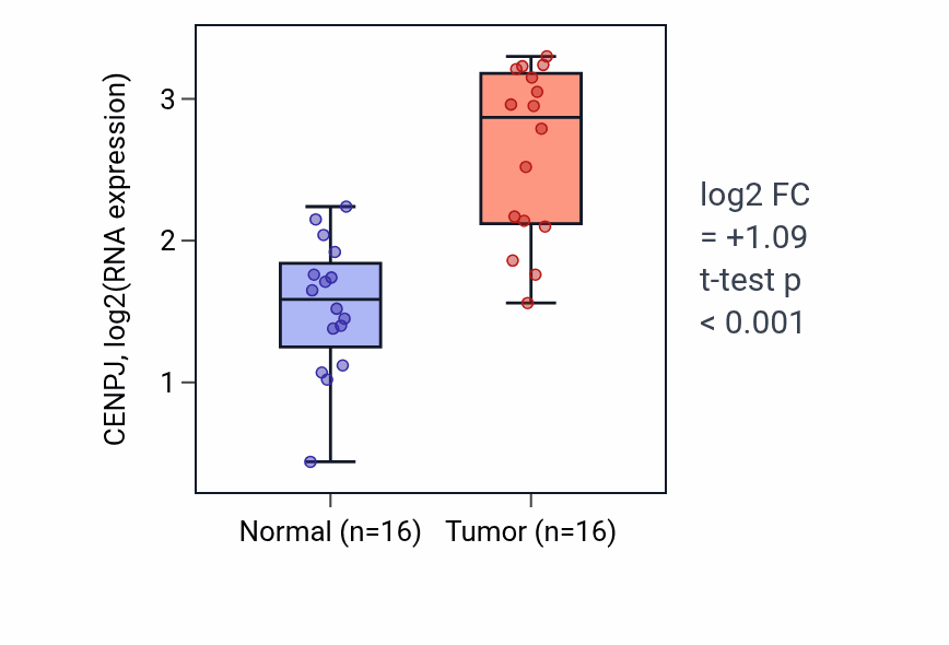 Tumor-vs-normal expression box plot for CENPJ in HNSC.