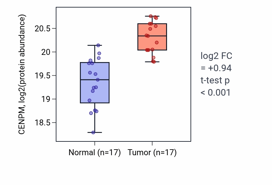 Tumor-vs-normal mass-spec protein box plot for CENPM in LSCC.