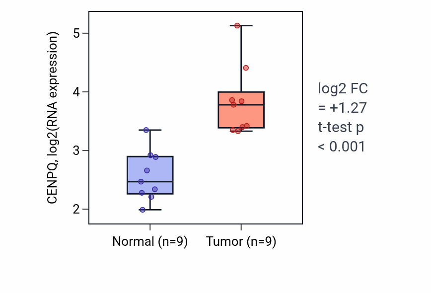 Tumor-vs-normal expression box plot for CENPQ in HNSC.