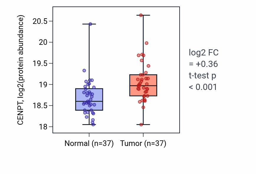 Tumor-vs-normal mass-spec protein box plot for CENPT in LSCC.