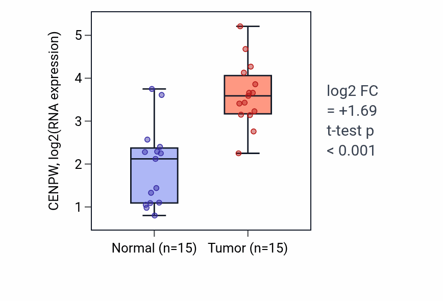 Tumor-vs-normal expression box plot for CENPW in KIRP.