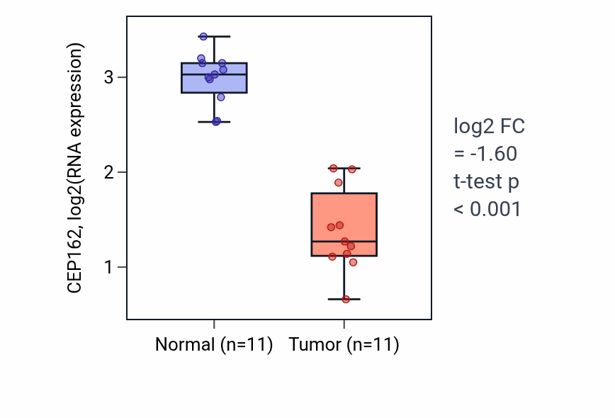 Tumor-vs-normal expression box plot for CEP162 in KICH.