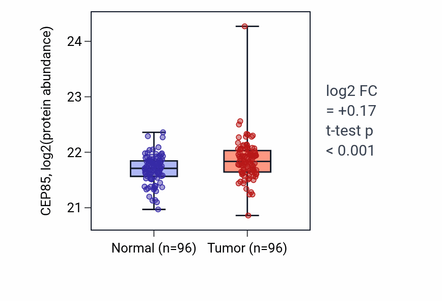 Tumor-vs-normal mass-spec protein box plot for CEP85 in LUAD.