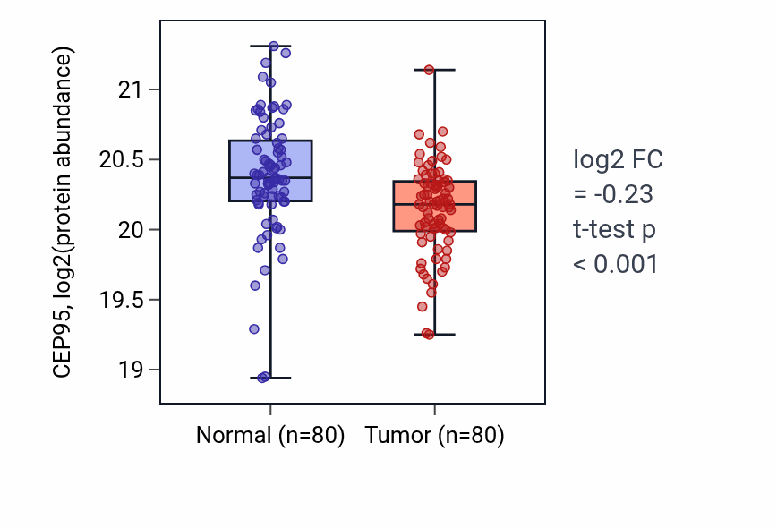Tumor-vs-normal mass-spec protein box plot for CEP95 in LUAD.