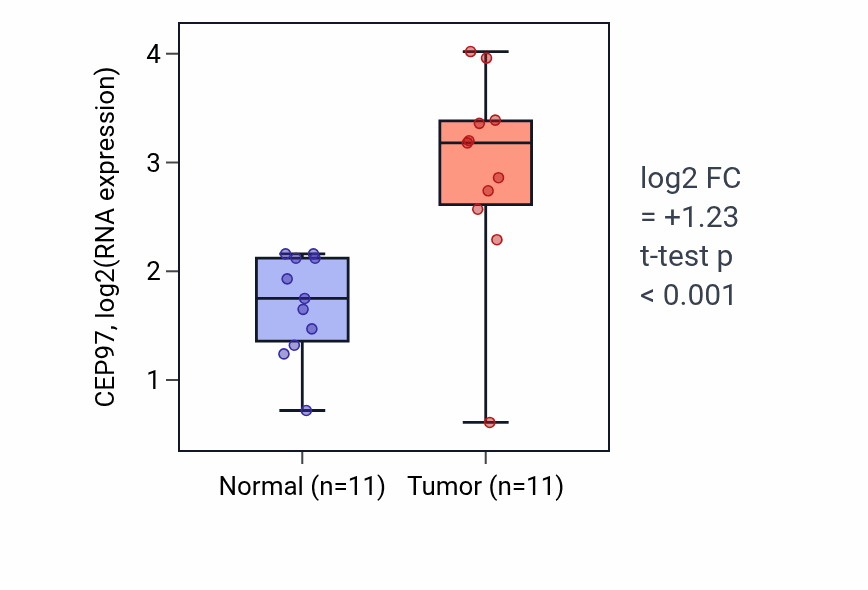 Tumor-vs-normal expression box plot for CEP97 in HNSC.