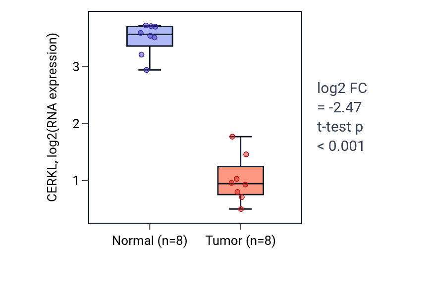 Tumor-vs-normal expression box plot for CERKL in KICH.