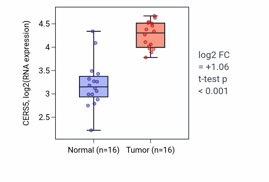 Tumor-vs-normal expression box plot for CERS5 in HNSC.
