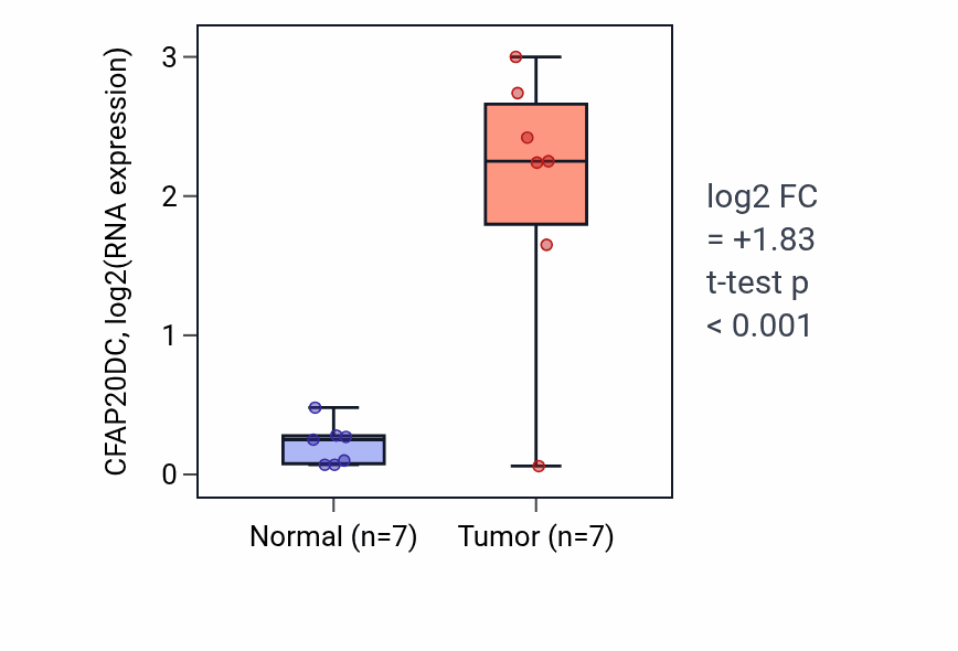Tumor-vs-normal expression box plot for CFAP20DC in BLCA.