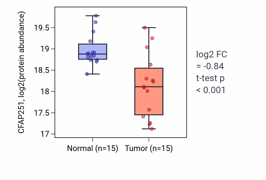 Tumor-vs-normal mass-spec protein box plot for CFAP251 in LUAD.