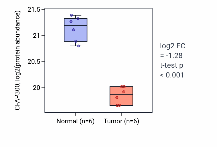 Tumor-vs-normal mass-spec protein box plot for CFAP300 in LUAD.