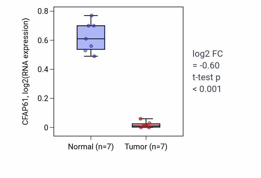 Tumor-vs-normal expression box plot for CFAP61 in KICH.