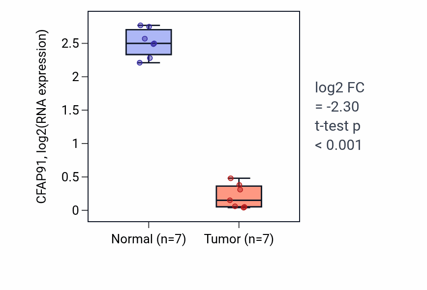 Tumor-vs-normal expression box plot for CFAP91 in KICH.