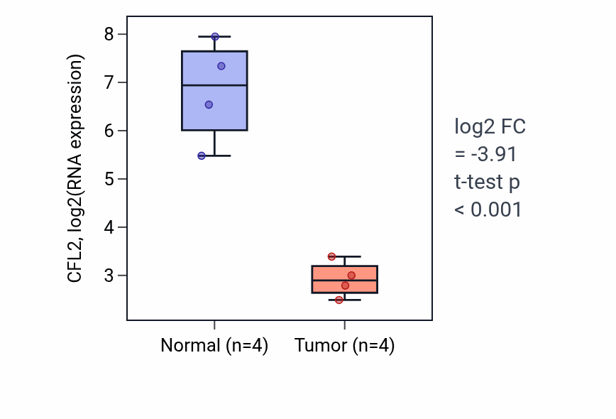 Tumor-vs-normal expression box plot for CFL2 in BLCA.
