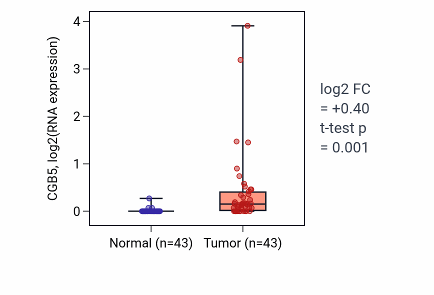 Tumor-vs-normal expression box plot for CGB5 in HNSC.