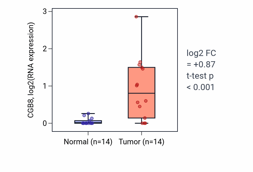 Tumor-vs-normal expression box plot for CGB8 in HNSC.