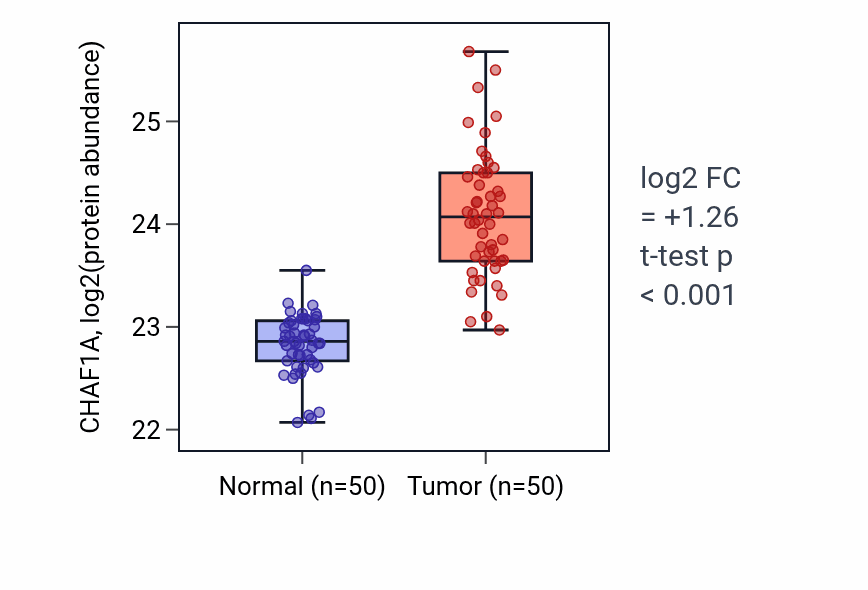 Tumor-vs-normal mass-spec protein box plot for CHAF1A in LSCC.
