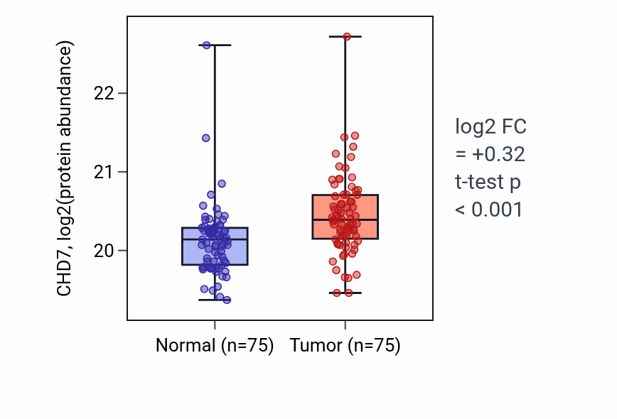 Tumor-vs-normal mass-spec protein box plot for CHD7 in LSCC.