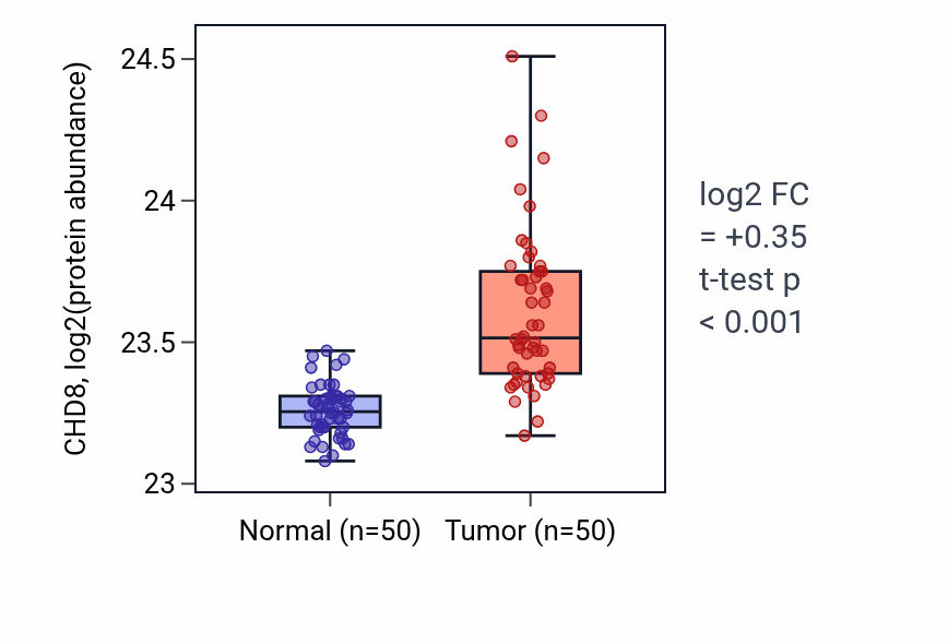 Tumor-vs-normal mass-spec protein box plot for CHD8 in LSCC.