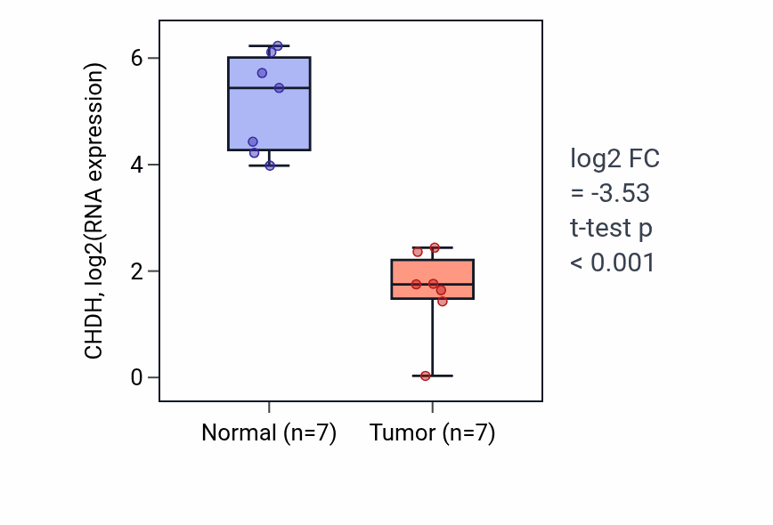 Tumor-vs-normal expression box plot for CHDH in KICH.