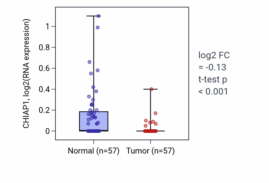 Tumor-vs-normal expression box plot for CHIAP1 in LUAD.