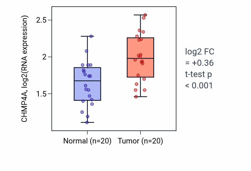 Tumor-vs-normal expression box plot for CHMP4A in KIRC.