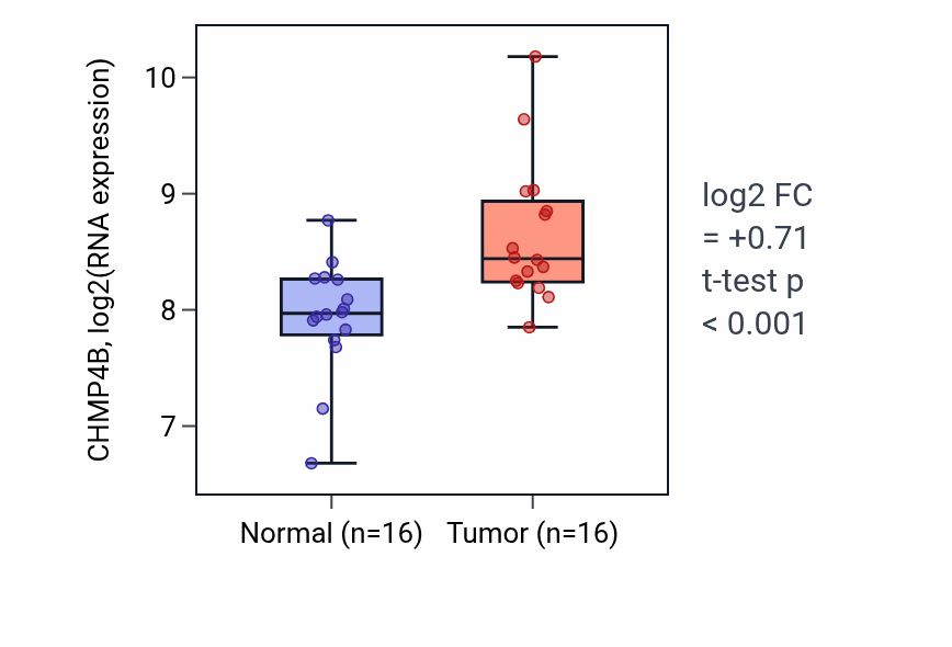 Tumor-vs-normal expression box plot for CHMP4B in HNSC.
