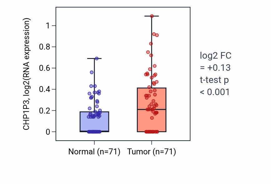 Tumor-vs-normal expression box plot for CHP1P3 in KIRC.