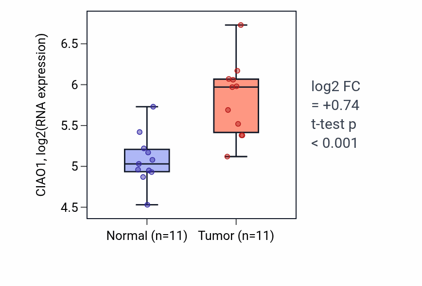 Tumor-vs-normal expression box plot for CIAO1 in HNSC.