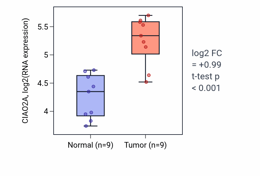 Tumor-vs-normal expression box plot for CIAO2A in HNSC.