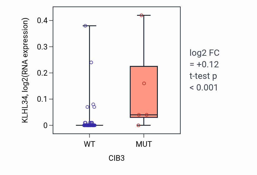 Box plot of KLHL34 in CIB3-low vs CIB3-high samples in LARGE_INTESTINE.