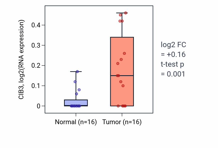 Tumor-vs-normal expression box plot for CIB3 in HNSC.