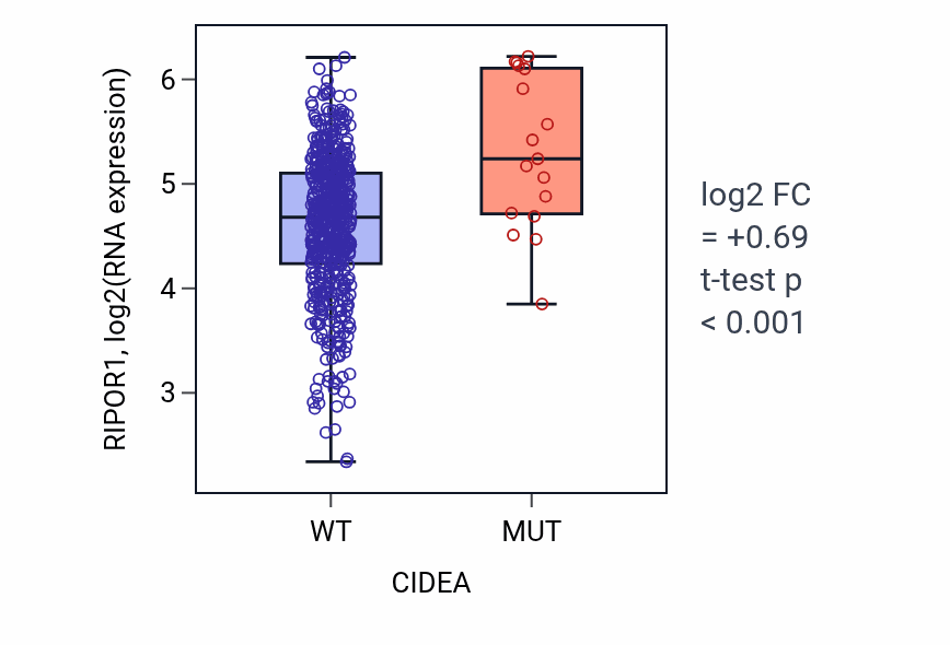 Box plot of RIPOR1 in CIDEA-low vs CIDEA-high samples in UCEC.