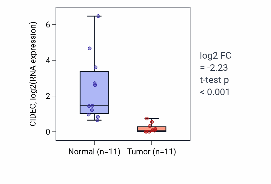 Tumor-vs-normal expression box plot for CIDEC in HNSC.