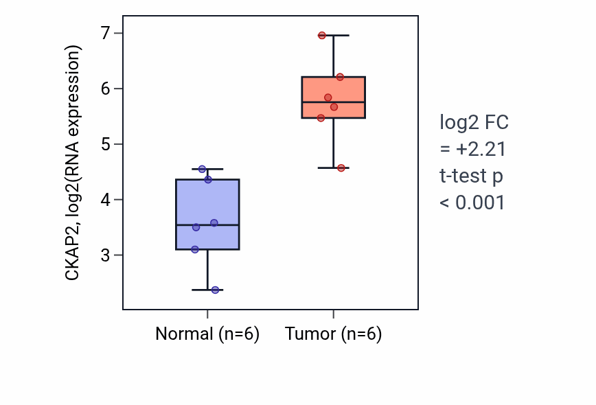 Tumor-vs-normal expression box plot for CKAP2 in HNSC.