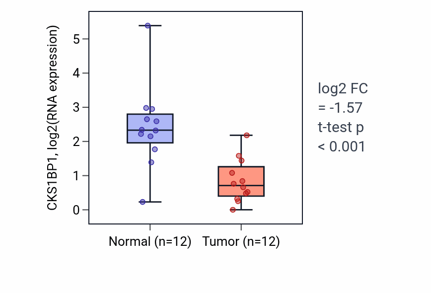 Tumor-vs-normal expression box plot for CKS1BP1 in KIRC.