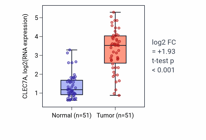 Tumor-vs-normal expression box plot for CLEC7A in KIRC.