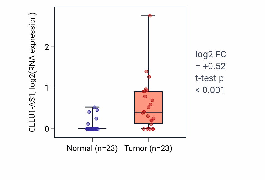 Tumor-vs-normal expression box plot for CLLU1-AS1 in UCEC.