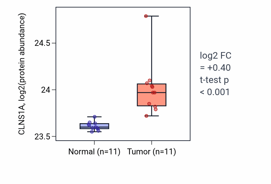 Tumor-vs-normal mass-spec protein box plot for CLNS1A in CCRCC.