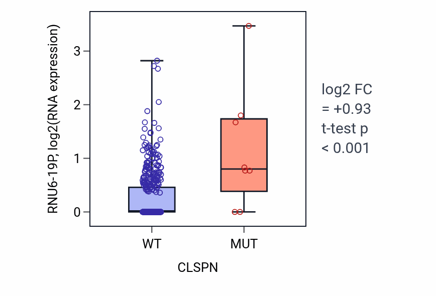 Box plot of RNU6-19P in CLSPN-low vs CLSPN-high samples in LUAD.