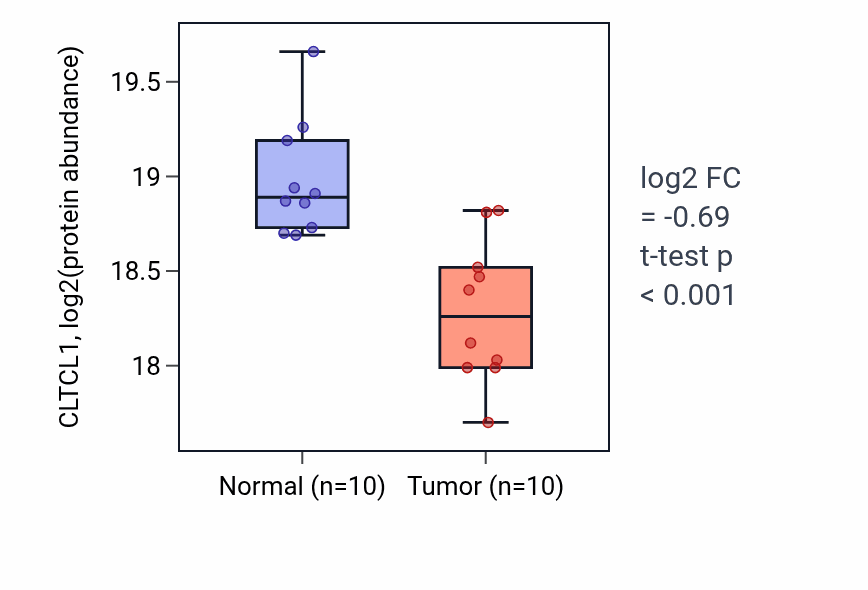Tumor-vs-normal mass-spec protein box plot for CLTCL1 in LUAD.