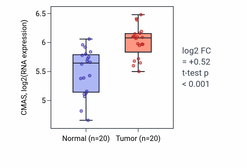 Tumor-vs-normal expression box plot for CMAS in KIRC.