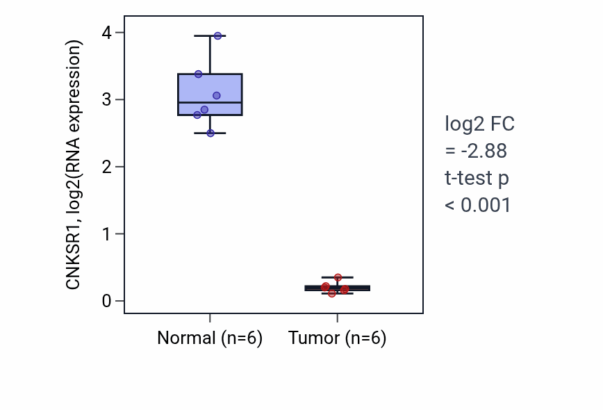 Tumor-vs-normal expression box plot for CNKSR1 in KIRC.