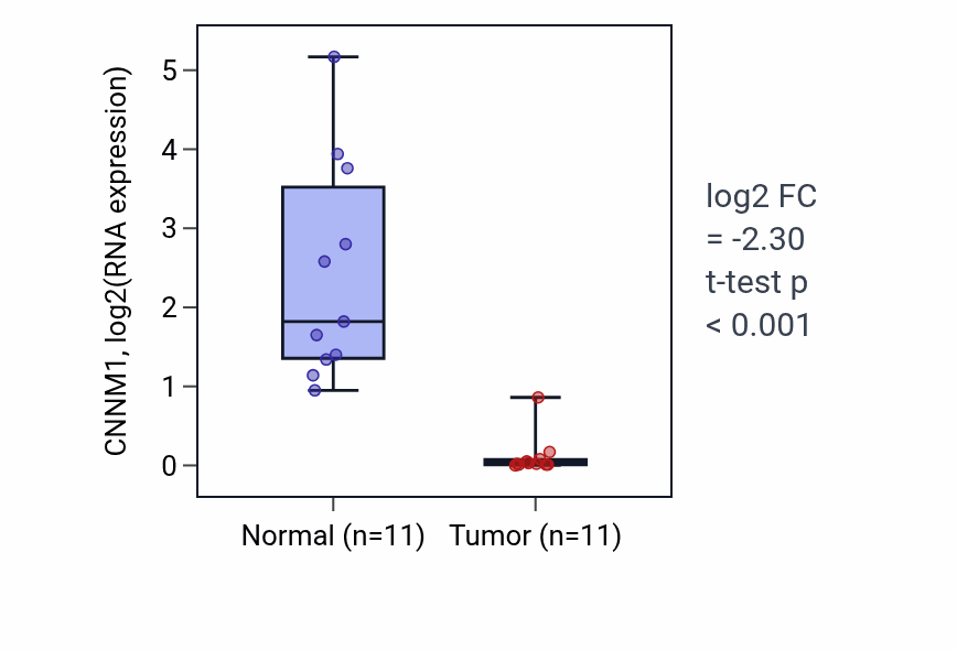 Tumor-vs-normal expression box plot for CNNM1 in KICH.