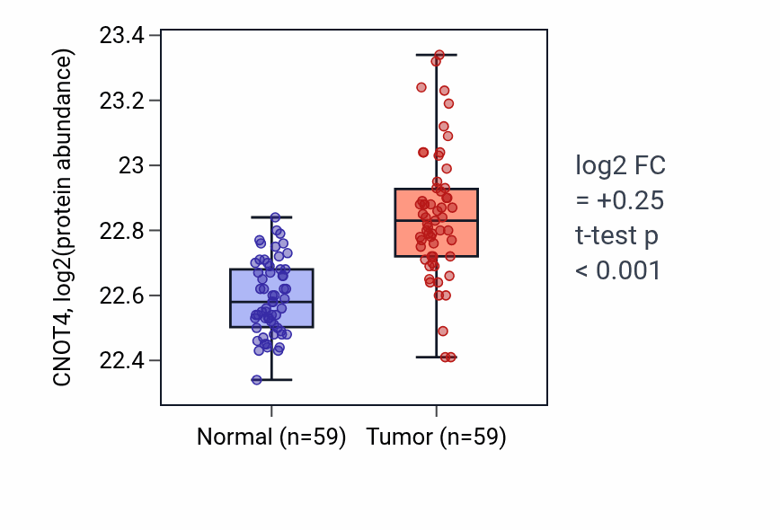 Tumor-vs-normal mass-spec protein box plot for CNOT4 in LSCC.