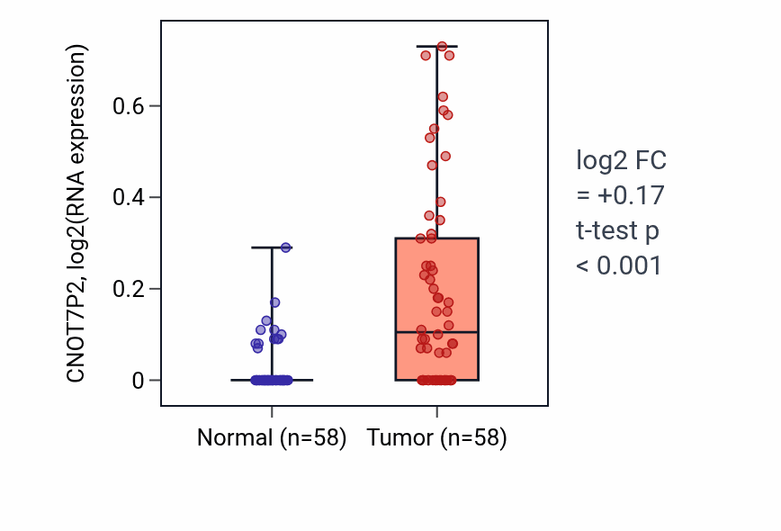 Tumor-vs-normal expression box plot for CNOT7P2 in THCA.