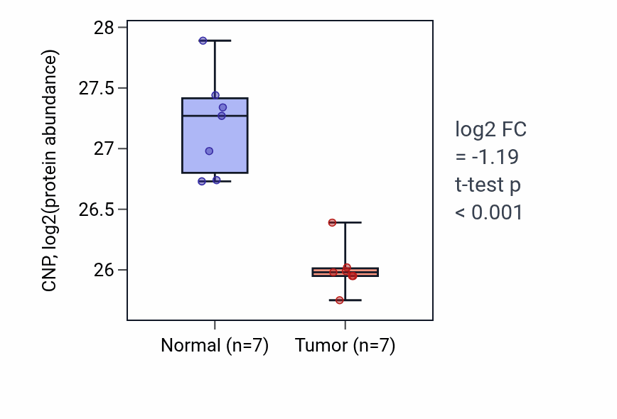 Tumor-vs-normal mass-spec protein box plot for CNP in CCRCC.