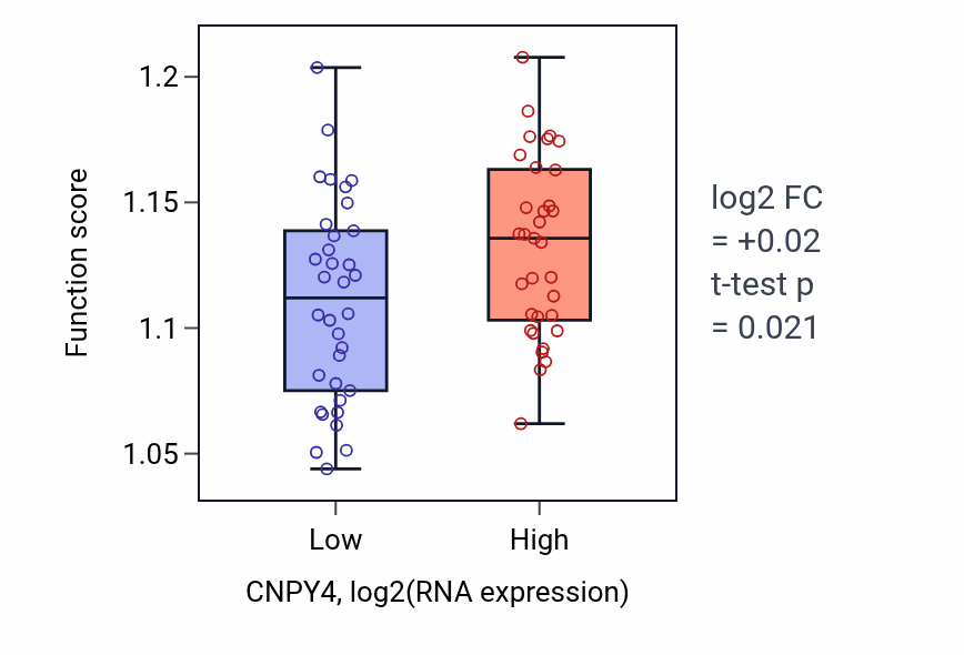 Box plot of Vacuole organization in CNPY4-low vs CNPY4-high samples in SKIN.