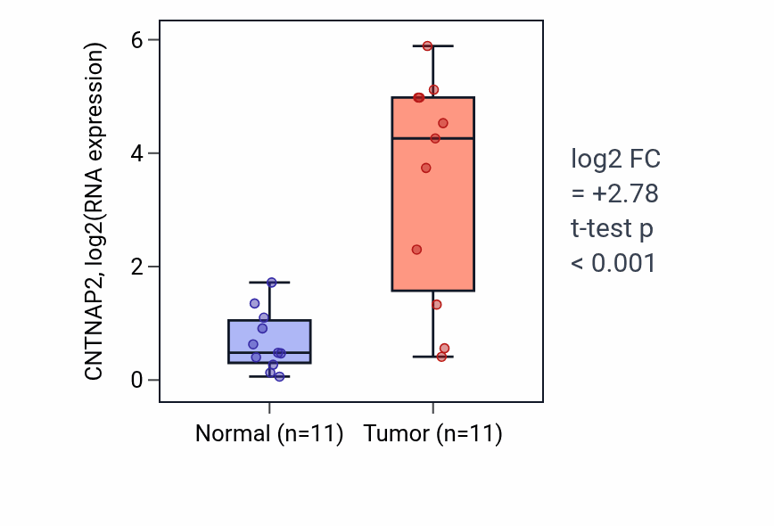 Tumor-vs-normal expression box plot for CNTNAP2 in HNSC.